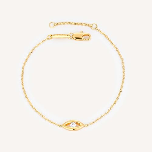 MEVECCO Dainty Chain Bracelets for Women, Layered and Charm Styles | 14K Gold Plated Brass, Select Cubic Zirconia Accents, Single and Multi-Row Structures for Refined Everyday Wristwear - style: White CZ Evil Eye