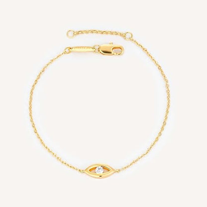 MEVECCO Dainty Chain Bracelets for Women, Layered and Charm Styles | 14K Gold Plated Brass, Select Cubic Zirconia Accents, Single and Multi-Row Structures for Refined Everyday Wristwear - style: White CZ Evil Eye