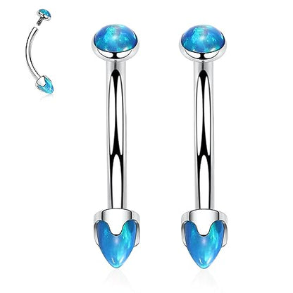 G23 Titanium Eyebrow Piercing Jewelry Eyebrow Rings Curved Barbell 16G Eyebrow Belly Button Ring Navel Rings Rook Daith Earrings Lip Ring Eyebrow Jewelry 6mm-12mm - color: 2PCS,Disc Shape +Cone Shape Blue Opal,Silver