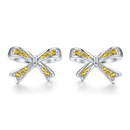 925 Sterling Silver Birthstone Bow Stud Earrings for Girls Women Bow Jewelry Birthday Gifts for Teens Kids Girls Bowknot Stud Earrings - color: 11.November