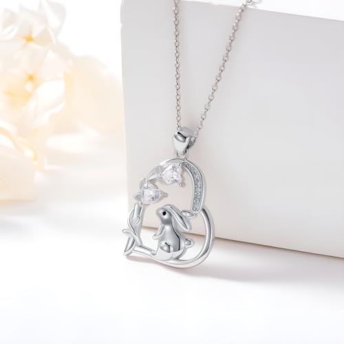 Heart Animal Necklace 925 Sterling Silver Cute Animal Pendant Jewelry Birthday Gifts for Women Girlfriend Mom Animal Lovers - style: Bunny