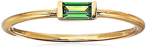 Amazon Essentials 18K Yellow Gold Plated Sterling Silver Cubic Zirconia Fashion Stackable Ring - color: Emerald Green,May, size: 9