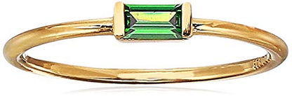 Amazon Essentials 18K Yellow Gold Plated Sterling Silver Cubic Zirconia Fashion Stackable Ring - color: Emerald Green,May, size: 9