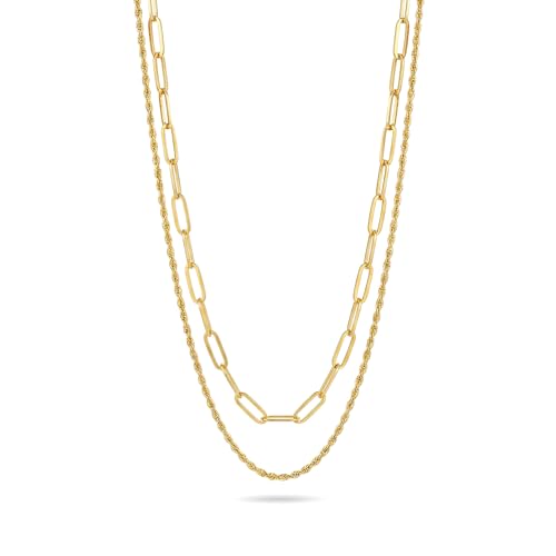 Layered Gold Necklaces for Women14K Gold Planted Non Tarnish | Cuban, Herringbone,Figaro,Paperclip Chain Layering Stack Choker Necklace , Trendy Jewelry Gift for Women - color: E
