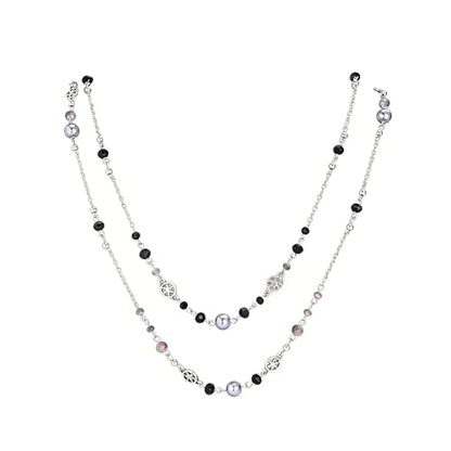Long Pearl Necklaces for Women Pearl Long Chain Necklace Gold Chain Dainty Delicate Station Necklace Jewelry for Dress Party - color: Black