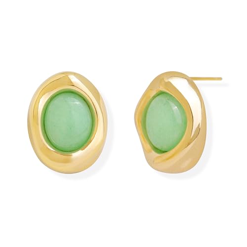 Jean Beau Chunky Gold Stone Stud Earrings for Women, Trendy Natural Gemstone Hypoallergenic Earing Valentine Jewelry Gift - color: Peridot Green