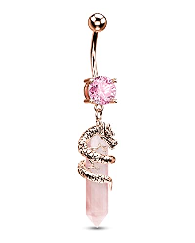 Halloween Belly Button Ring 14G Dragon Dangle Belly Ring Burn Silver Navel Piercing Jewelry Purple Belly Button Piercing - color: Rose Gold