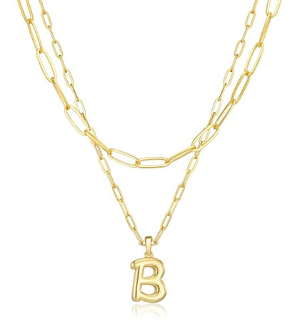 adoyi Dainty Heart Initial Necklaces 14K Gold Plated Layered Letter A-Z Pendant Necklace Stack Trendy Jewelry Birthday Valentines Gifts for Women Jewelry - color: Gold-Letter, style: B