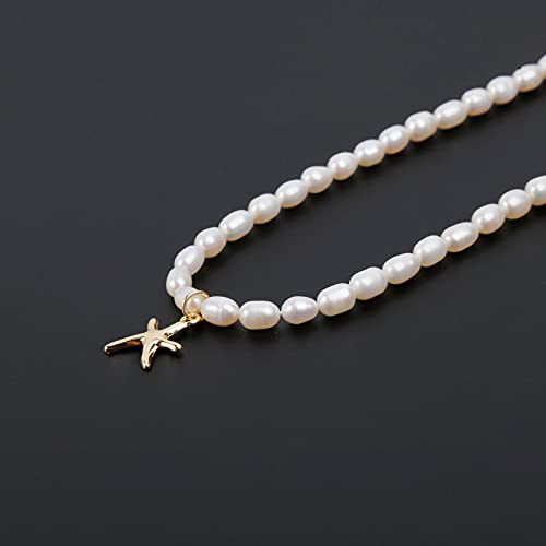 wgoud Natural Freshwater Pearl Choker Necklace for Women, Trendy 14K Gold Plated Pearl Necklaces Handmade Jewelry Gift - color: Necklace E
