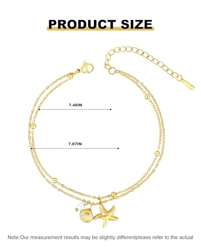 Gold Shell Anklets for Women Dainty Gold Starfish Seashell Ankle Bracelets Boho Lightweight Starfish Shell Pearl Anklets Summer Beach Foot Jewelry Accessories