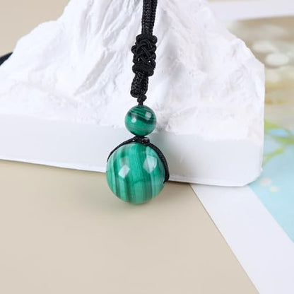 Anjiucc Natural Gemstone Healing Crystals Necklace, Adjustable Chakra Beads Pendant for Women Men, Protection, Energy Balance - color: Malachite