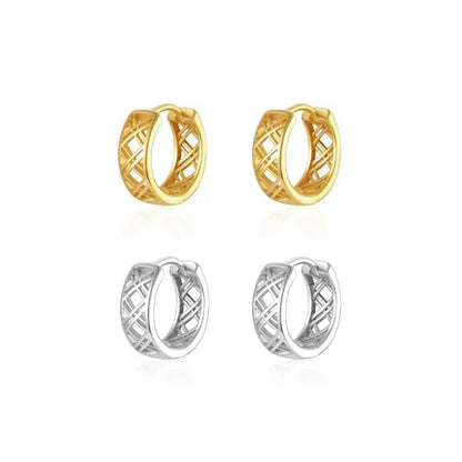 2 Pairs Gold/Silver Hoop Earrings For Women Set Trendy,14K Plated Gold Chunky Huggie Hoop Earings Pack,Oval Twisted Statement Silver Hoops,Fashion Jewelry Gift - color: 18) small hollow rhombus hoop