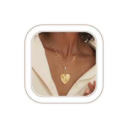 Tredny Heart Initial Necklace - 14K Gold Plated Zirconia Letter A-Z Necklaces for Women, Dainty Initial Heart Charm, Womens Gold Jewelry Personalized Anniversary Birthday Gifts - color: K