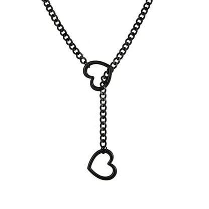 Heart O Ring Slip Chain Choker Necklace for Women Men Stainless Steel Cuban Chain Y-shape Necklaces Punk Rock Collar Adjustable Lariat Y Necklace Prom Necklaces Jewelry - color: Black Heart