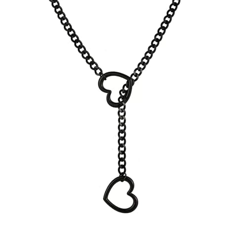 Heart O Ring Slip Chain Choker Necklace for Women Men Stainless Steel Cuban Chain Y-shape Necklaces Punk Rock Collar Adjustable Lariat Y Necklace Prom Necklaces Jewelry - color: Black Heart