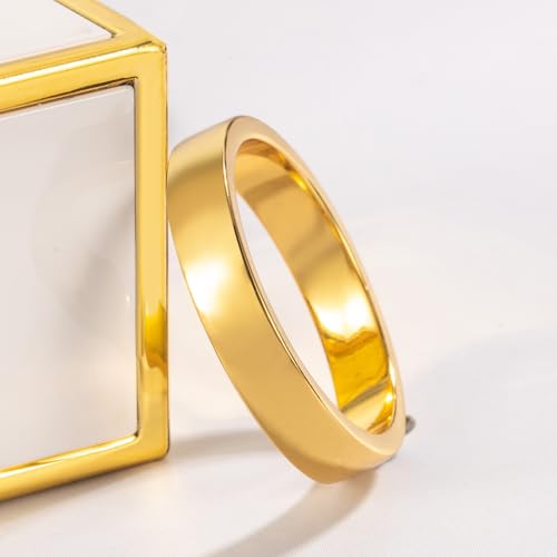 Dankadi Simple Fashion S925 Sterling Silver Ring Smooth Plain Dome Comfort Solid Silver Wedding Ring For Men & Women 3.5 mm 3-13# 24k Real Gold Plated Jewelry - color: Classic Gold
