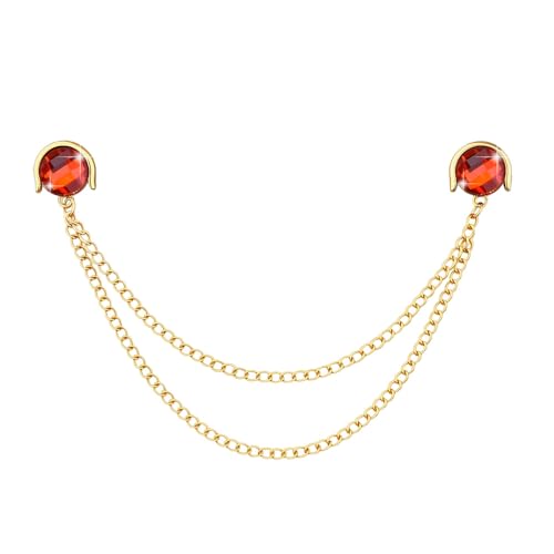 Crystal Rhinestone Brooch Mens Lapel Pins for Shirt Collar Suit Tassel Collar Chains for Shirts Badge Suit Accessories Men Brooch - color: Red