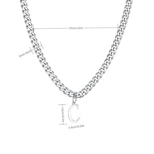 Stainless Steel Initial A-Z Necklace for Men Women,Cuban Chain,Titanium Steel Initial Letter Pendant Charm Necklaces Accessories Jewelry for Woman Man,21 Inch Chain - color: C