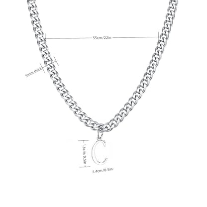 Stainless Steel Initial A-Z Necklace for Men Women,Cuban Chain,Titanium Steel Initial Letter Pendant Charm Necklaces Accessories Jewelry for Woman Man,21 Inch Chain - color: C