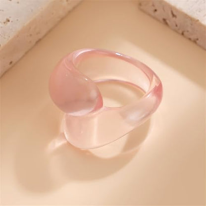 Chunky Resin Twist Stackable Ring for Women,Boho Cute Multicolor Thick Acrylic Statement Ring Trendy Aesthetic Y2k Colorful Knuckle Finger Jewelry - color: Pink