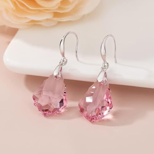 EVEVIC Austrian Crystal Baroque Teardrop Dangle Earrings for Women | 14K Gold-Plated,Hypoallergenic,Brilliant Facets,Fluid Movement,Easy-Wear Fishhook Fit,For Daily Wear And Special Occasions - color: Pink