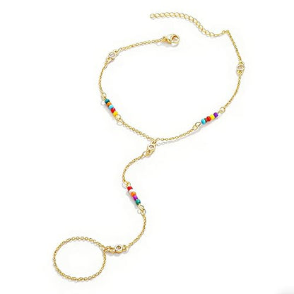 Hand Chain Bracelets for Women - 14K Real Gold Plated Dainty Stackable Paperclip Link Bracelets Hand Chain Bracelet Ring Gold Bracelets for Women Trendy - color: Colorful CZ Hand Chain