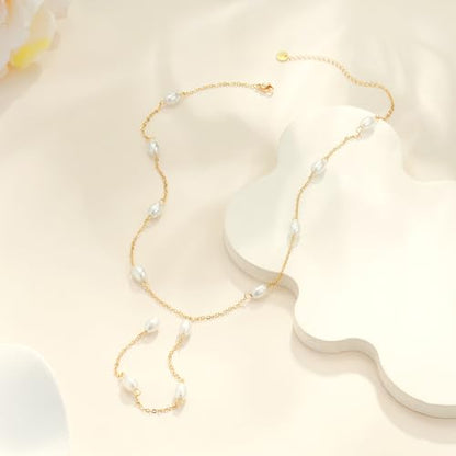Pearl Necklaces for Women - 14K Gold Plated Y-Shaped Choker Necklace for Women, Gold Jewelry Beaded Necklace Gifts for Teens - color: Y-Pearl-2