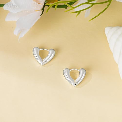 Heart Shaped Hoop Earrings for Women | 14k Gold Silver Plated, Small Heart Earring, Huggie Hoops, Lightweight, Jewelry Gifts - color: 02Heart-Silver