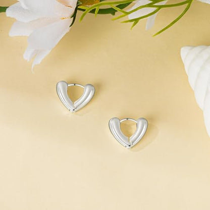 Heart Shaped Hoop Earrings for Women | 14k Gold Silver Plated, Small Heart Earring, Huggie Hoops, Lightweight, Jewelry Gifts - color: 02Heart-Silver