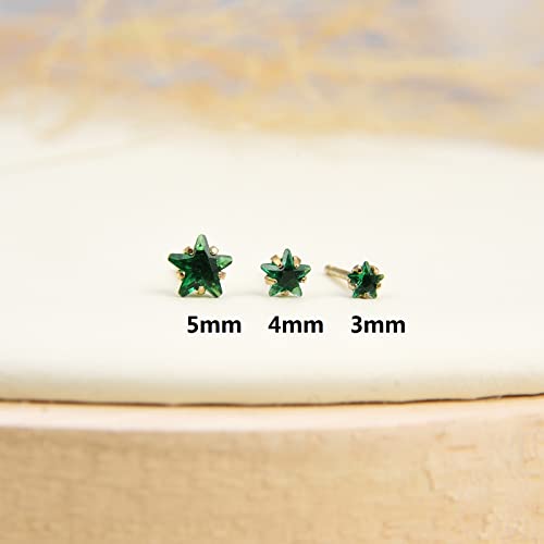 12 Pairs 18K Gold Plated Surgical Stainless Steel Stud Earrings, Star Heart Square Stud Earring for Women, Cubic Zirconia Birthstone Stud Earrings Set - color: Gold star 4mm