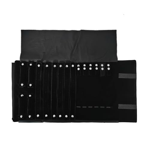 Velvet Travel Jewelry Case Roll Bag Organizer for Necklace Bracelet Earrings Ring (Black) (Black(2+6+6)) - color: Black (2+6+6)