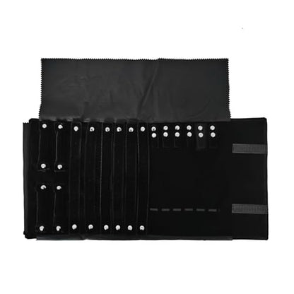 Velvet Travel Jewelry Case Roll Bag Organizer for Necklace Bracelet Earrings Ring (Black) (Black(2+6+6)) - color: Black (2+6+6)