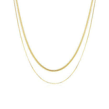 ARSIS 18K Gold Plated Herringbone Necklace Snake Chain Choker Dainty Layered Hypoallergenic Jewelry Gift for Women - color: Gold Double Layer
