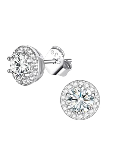 FindChic Birthstone Earrings for Women, Round/Heart/Square/Teardrop Earrings with 925 Sterling Silver Posts & Push Backs, Hypoallergenic Studs with Cubic Zirconia, 12 Months Jewelry with Gift Box - style: 04. April-Diamond (Round)