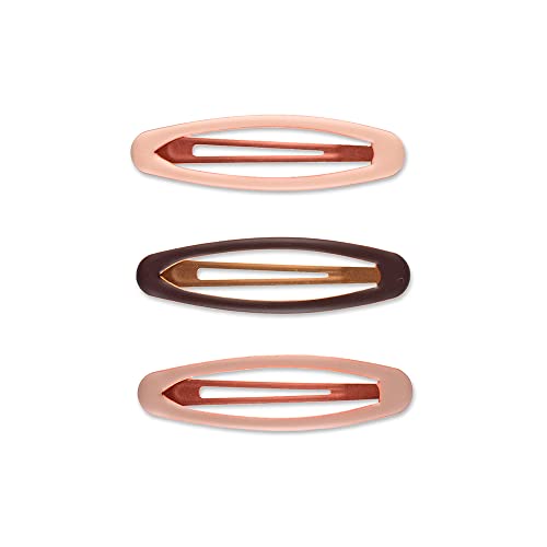 Scunci The Basik Edition Matte Enamel Snap Hair Clips, Secure Hold, Stylish & Lightweight, Neutral Tones, Rose Gold & Brown, 3-Piece Set for All Hair Types, No-Slip Grip, Durable & Comfortable