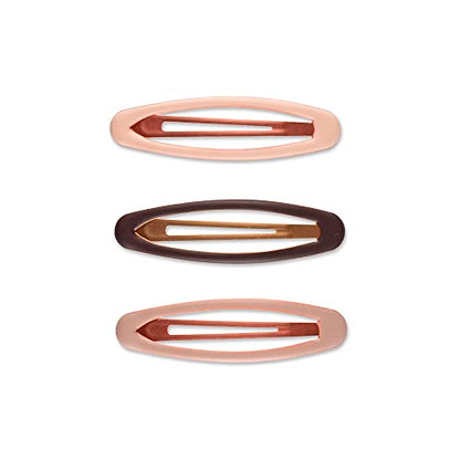 Scunci The Basik Edition Matte Enamel Snap Hair Clips, Secure Hold, Stylish & Lightweight, Neutral Tones, Rose Gold & Brown, 3-Piece Set for All Hair Types, No-Slip Grip, Durable & Comfortable