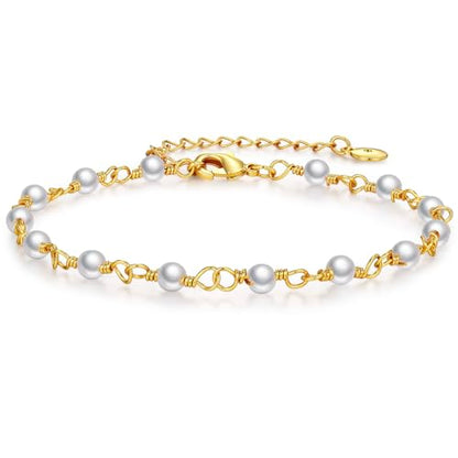 Gold Pearl Bracelet for Women, 18K Gold Plated Dainty Pearls Beaded Chain Bracelet Jewelry Gifts for Women - color: B-Gold 2