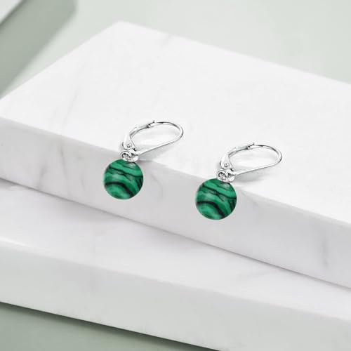 925 Sterling Silver Pearl Leverback Earrings Dangle Drop Jewelry Gifts for Women - style: Malachite