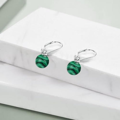 925 Sterling Silver Pearl Leverback Earrings Dangle Drop Jewelry Gifts for Women - style: Malachite