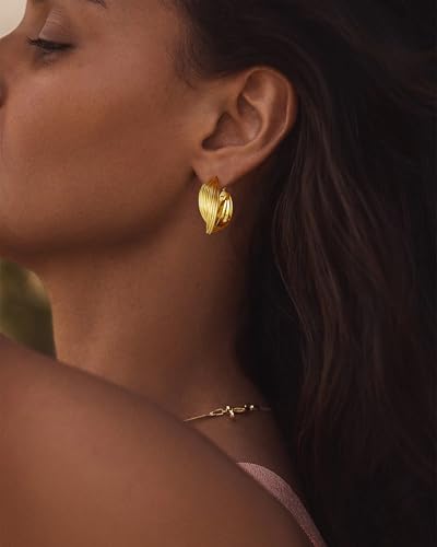 Chunky Hoop Huggie Dangle Tassel Pearl Bow Heart Charm Stud Cilp-on Earrings for Women, 14K Gold plated/Sterling Silver Plated CZ Large Jewelry Vintage Dainty Trendy Gift Daily Prom Party - style: Chunky Twist Hoop-GD