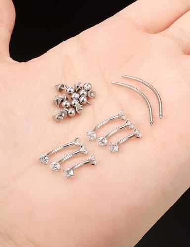 Prjndjw Internally Threaded Eyebrow Piercing Jewelry Surgical Steel Curved Barbell Tiny Eyebrow Ring Vertical Labret Lip Jewelry Ear Rook Earrings for Women Men 20g 16g 6mm/8mm/10mm/12mm - color: Silver internal thread 16G Curved Bar Piercing Jewelry