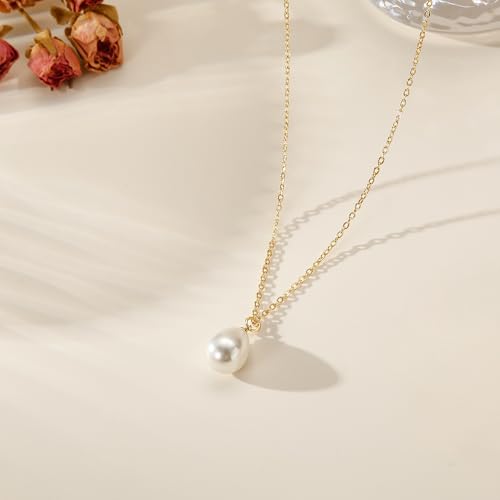 Ritach Pearl Necklaces for Women - Real Gold Plated Dainty Pearl Necklace Daisy Round Drop Pearl Choker Necklace Layered Gold Necklace for Women Teen Girls Bridesmaid Wedding Birthday Gifts - style: Gold-Drop Pearl