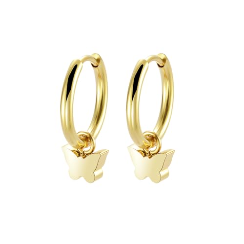 Women's Huggie Hoop Earrings with Small Cute Charm - style: Gold Butterfly