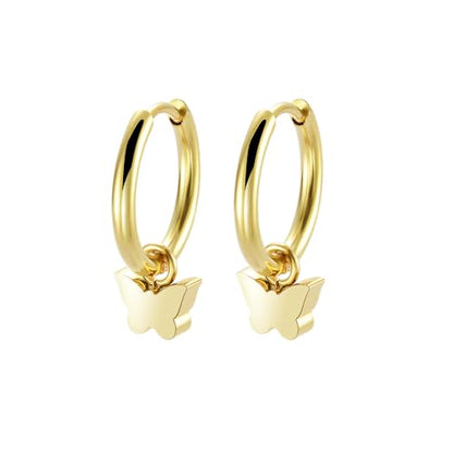 Women's Huggie Hoop Earrings with Small Cute Charm - style: Gold Butterfly