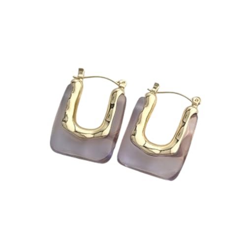 Chunky Acrylic Hoop Earrings Resin Geometric U Shape Hoop Earring Trendy Jewelry Gifts for Women - color: Purple