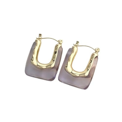 Chunky Acrylic Hoop Earrings Resin Geometric U Shape Hoop Earring Trendy Jewelry Gifts for Women - color: Purple