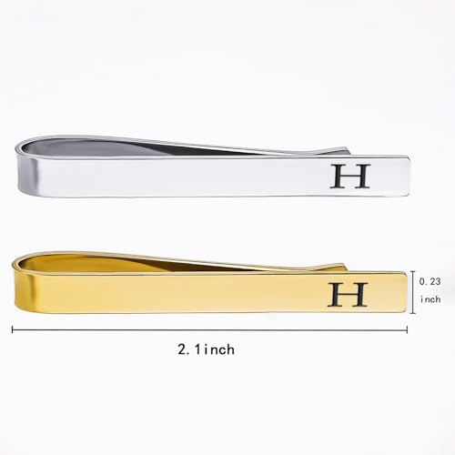 GWD Stainless Steel Tie Clips for Men Personalized Initial Tie Clip Classic Tie Bar Set - color: H