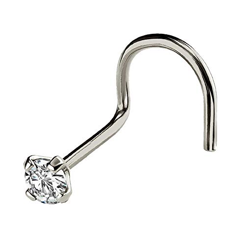 Jewelry Avalanche Solid 14Kt Gold Nose Screw, 24G Nose Hook, Nose Stud, 14kt Yellow Gold or 14kt White Gold Nose Ring Prong Set CZ Accent - style: 14kt white gold w/ 2mm cz