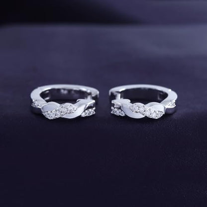 Twisted Hoop Earrings for Women 1/10 Carat (ctw) Round Lab Created Moissanite Hoop Earriings in 18K Gold Plated Jewelry for Her (0.10 ctw) - color: White Gold