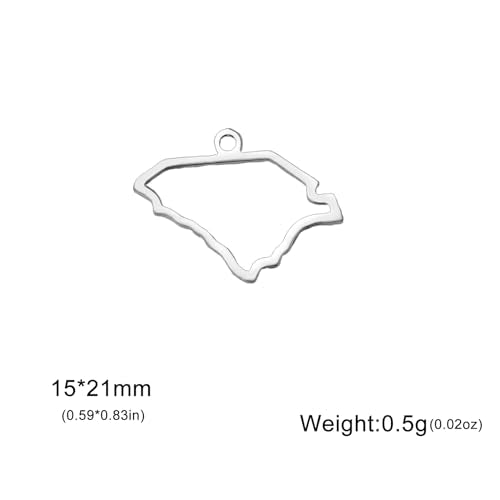 kkjoy 5Pcs Hollow Continents Maps of USA Pendant Charms for Jewelry Making and Crafting, Stainless Steel Mini Charm Craft Supplies Accessories for DIY Bracelet Necklace Earrings - color: Hollow South Carolina Map - Silver